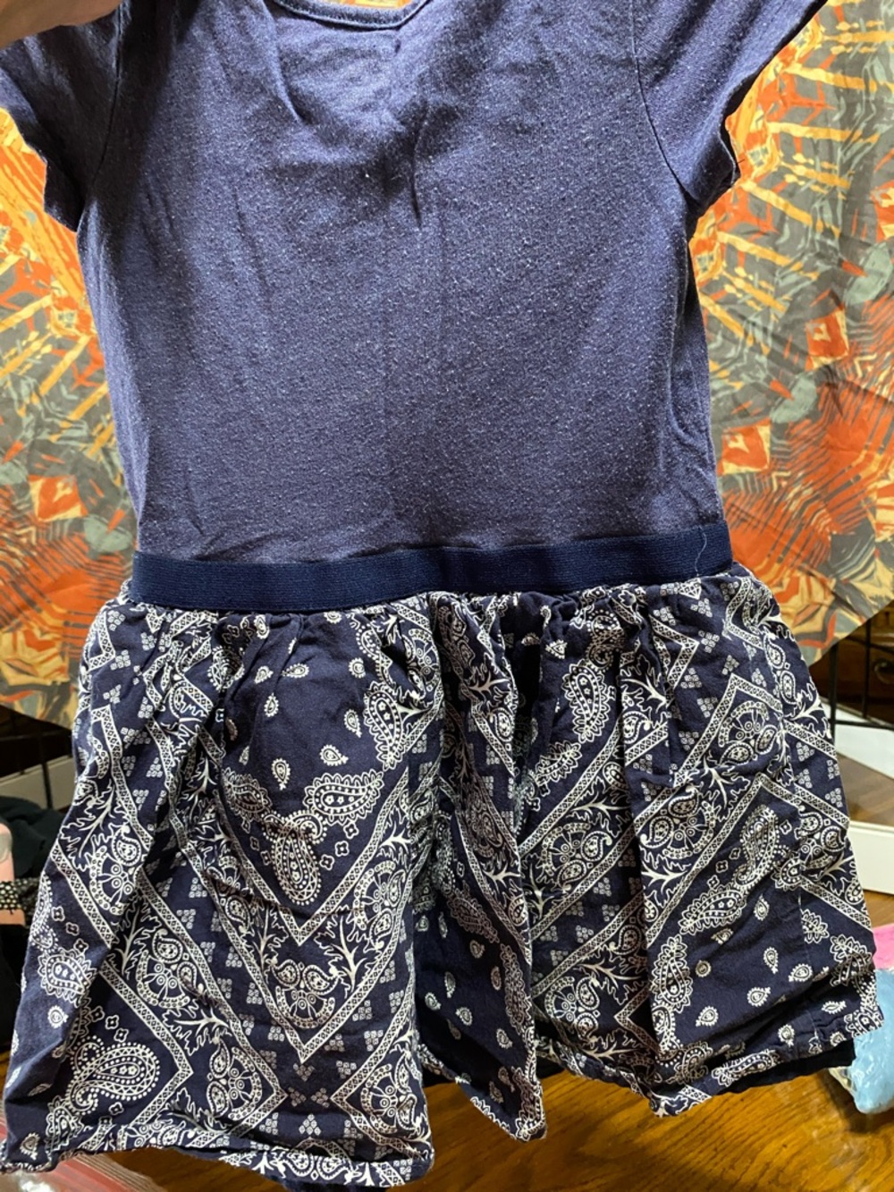 The Children's Place dress  Navy Blue Paisley Heart Fit-and-Flare Dress - Picture 2 of 7